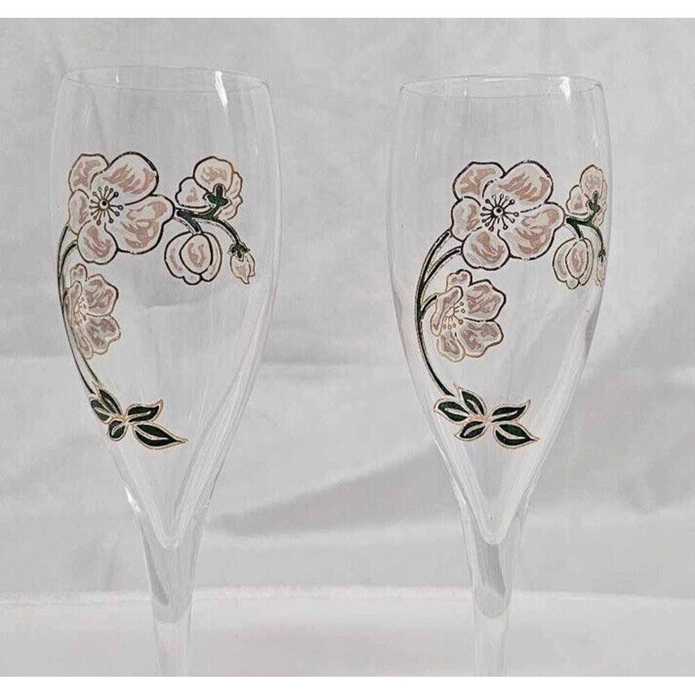 2 Vintage Perrier Jouet Champagne Flutes 7.5” Belle Epoque Hand Painted